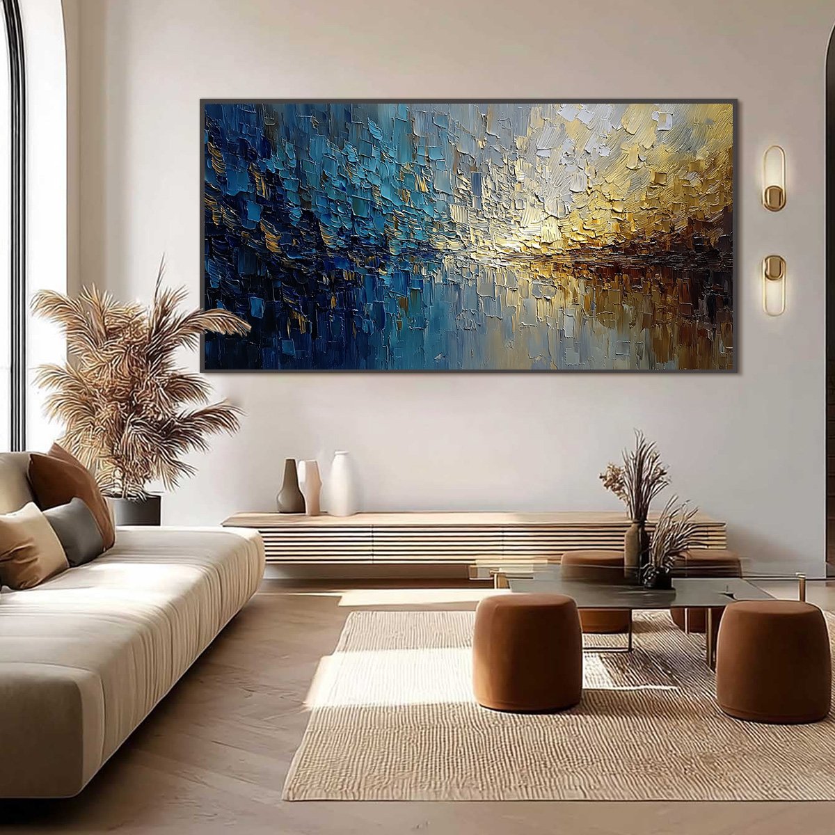 HARBOR DAWN: Heavy Texture Abstract Cityscape Oil Painting