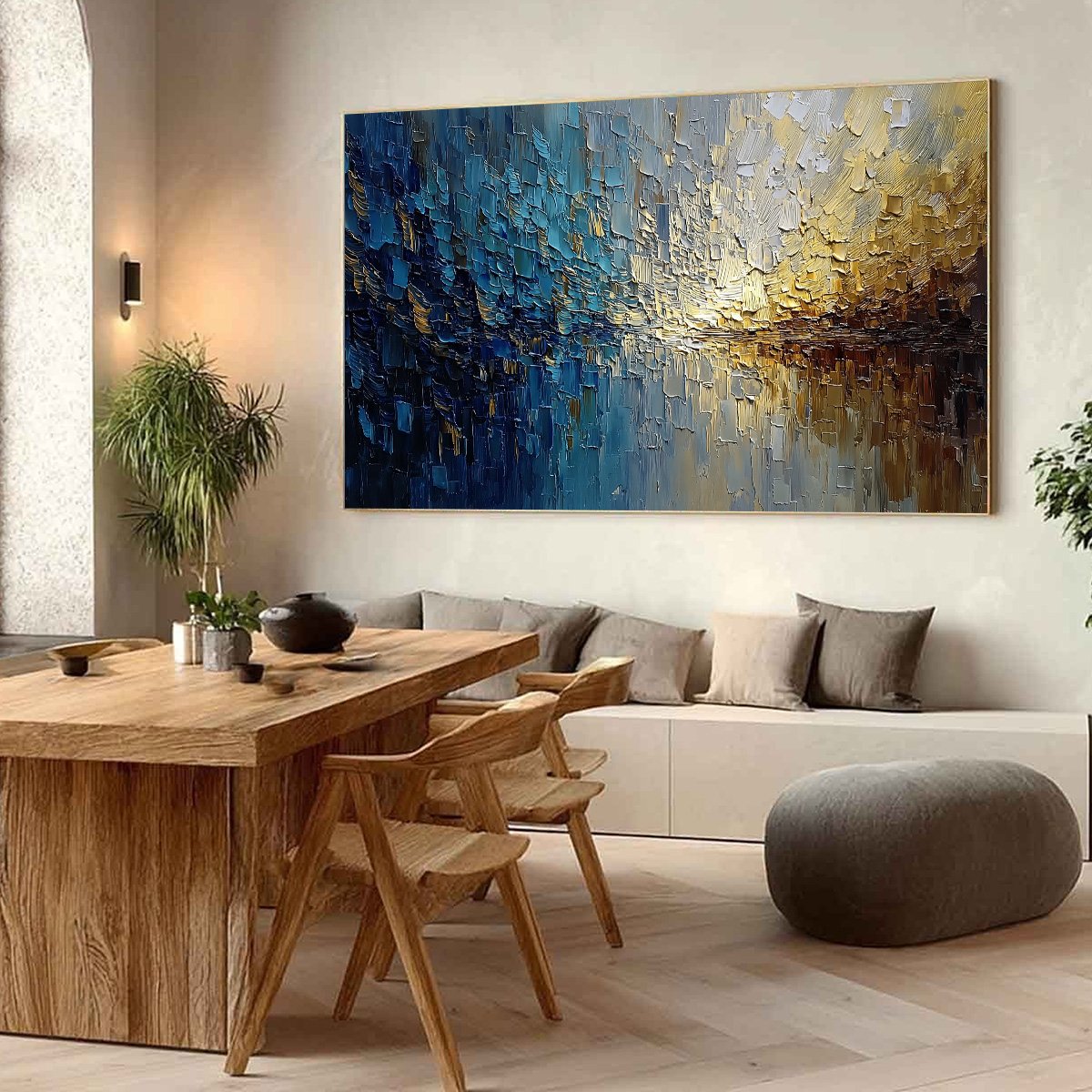 HARBOR DAWN: Heavy Texture Abstract Cityscape Oil Painting