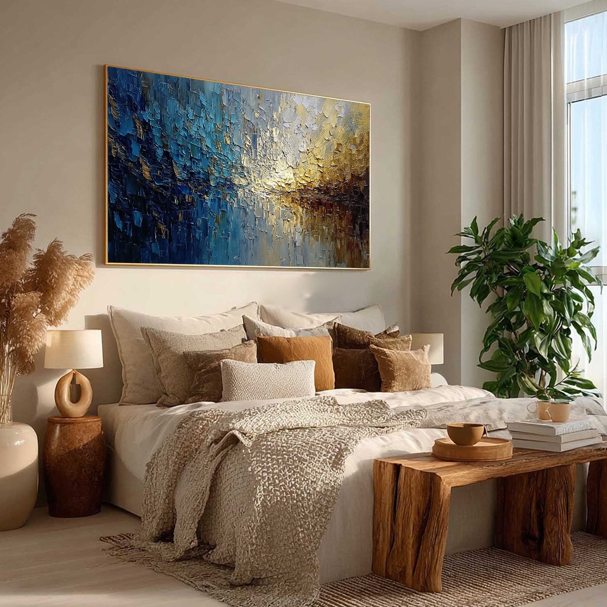 HARBOR DAWN: Heavy Texture Abstract Cityscape Oil Painting