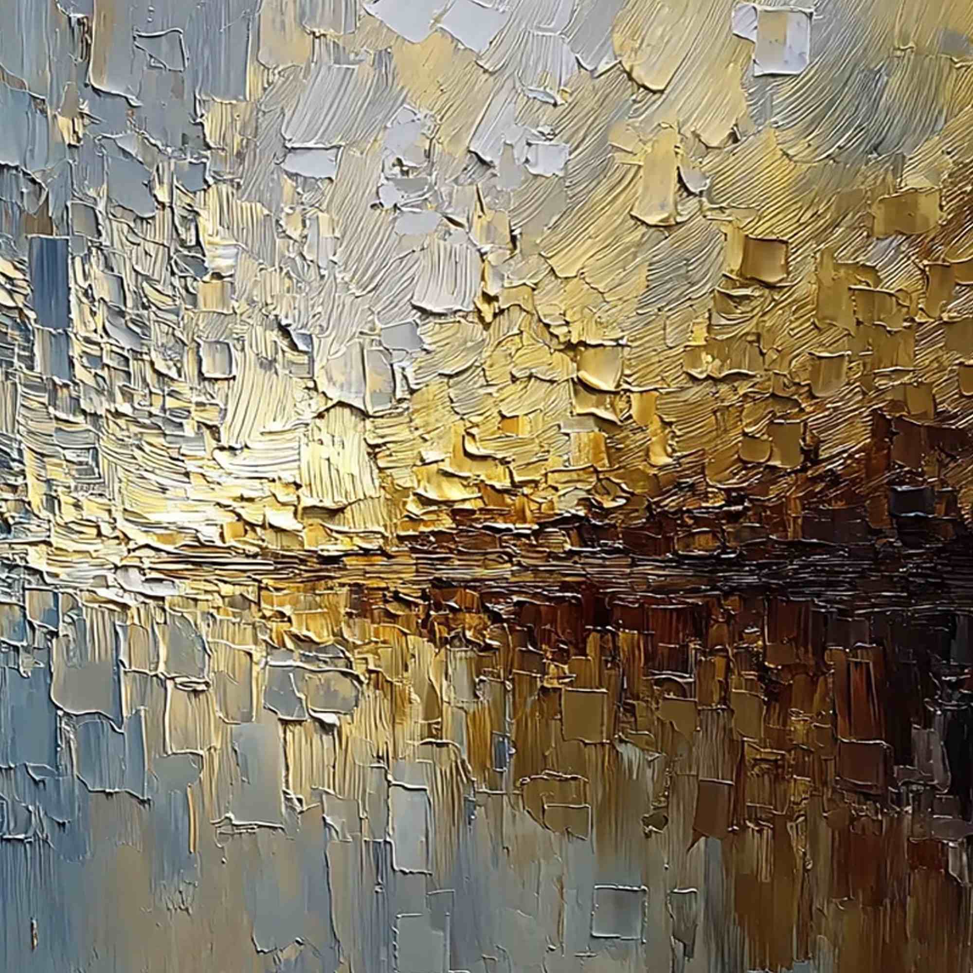 HARBOR DAWN: Heavy Texture Abstract Cityscape Oil Painting