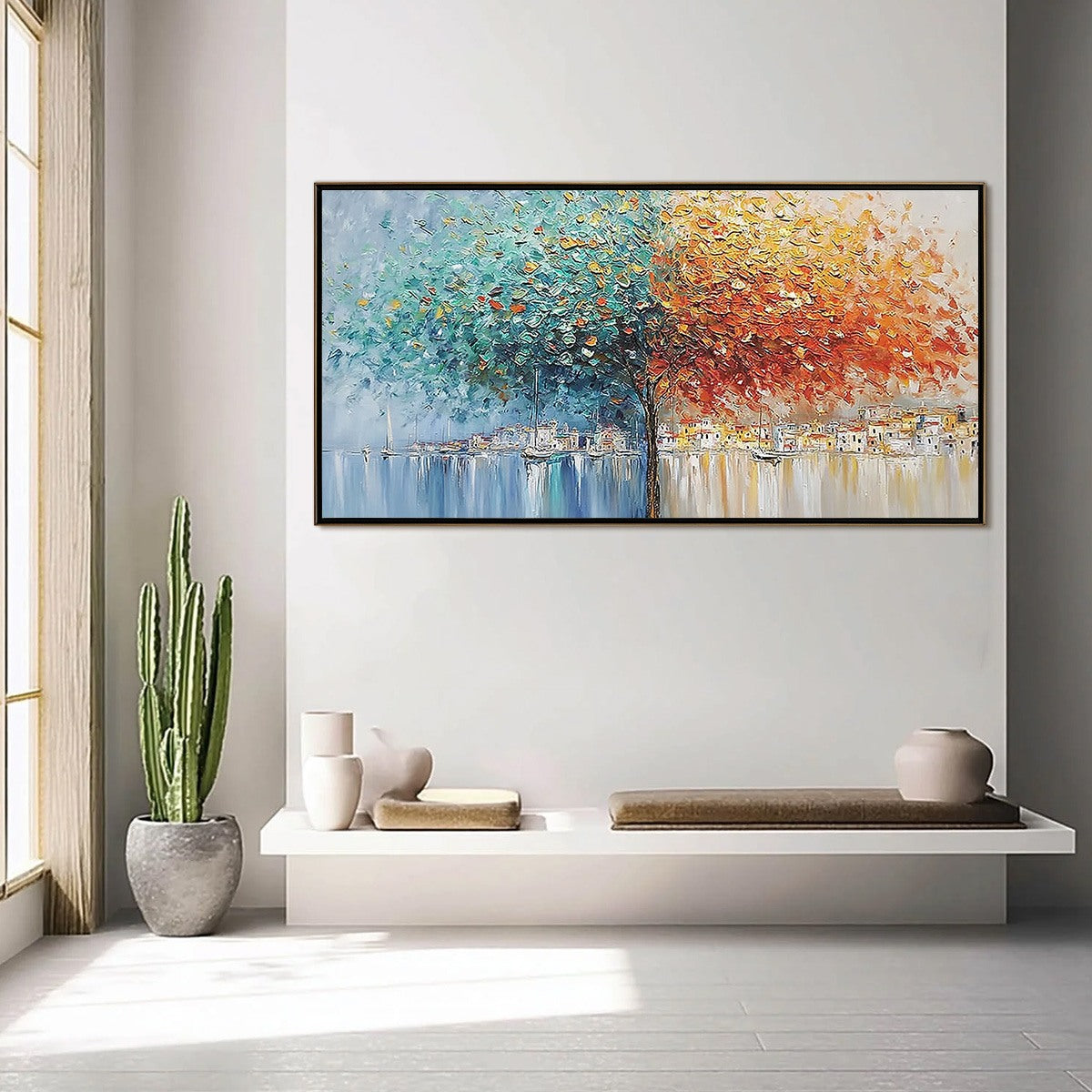 HARBOR OF HUES: Textured Palette Knife Painting of a Coastal Town