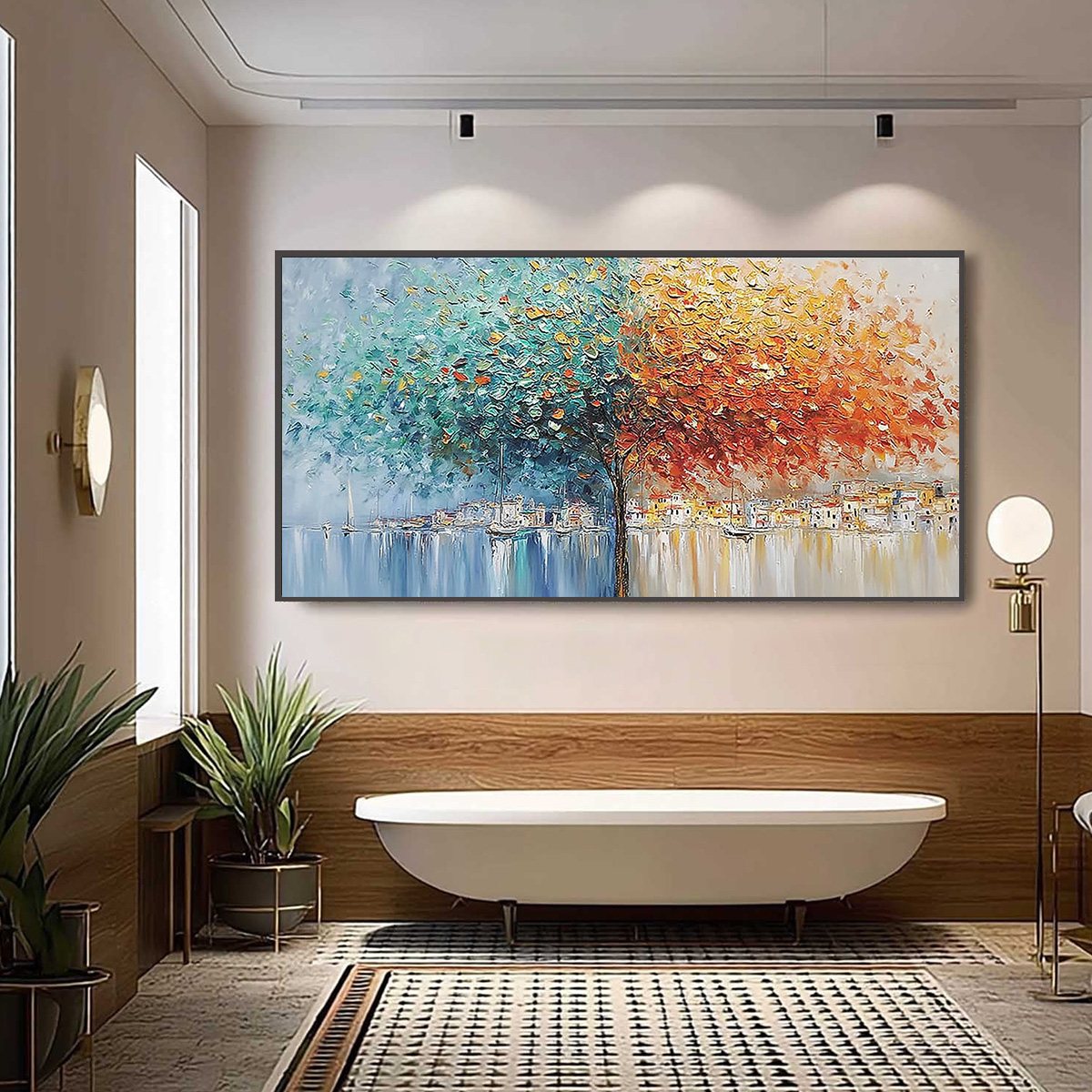 HARBOR OF HUES: Textured Palette Knife Painting of a Coastal Town