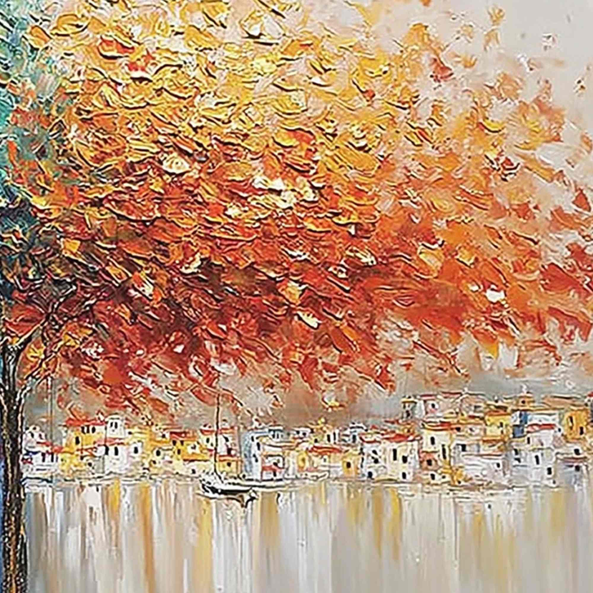 HARBOR OF HUES: Textured Palette Knife Painting of a Coastal Town