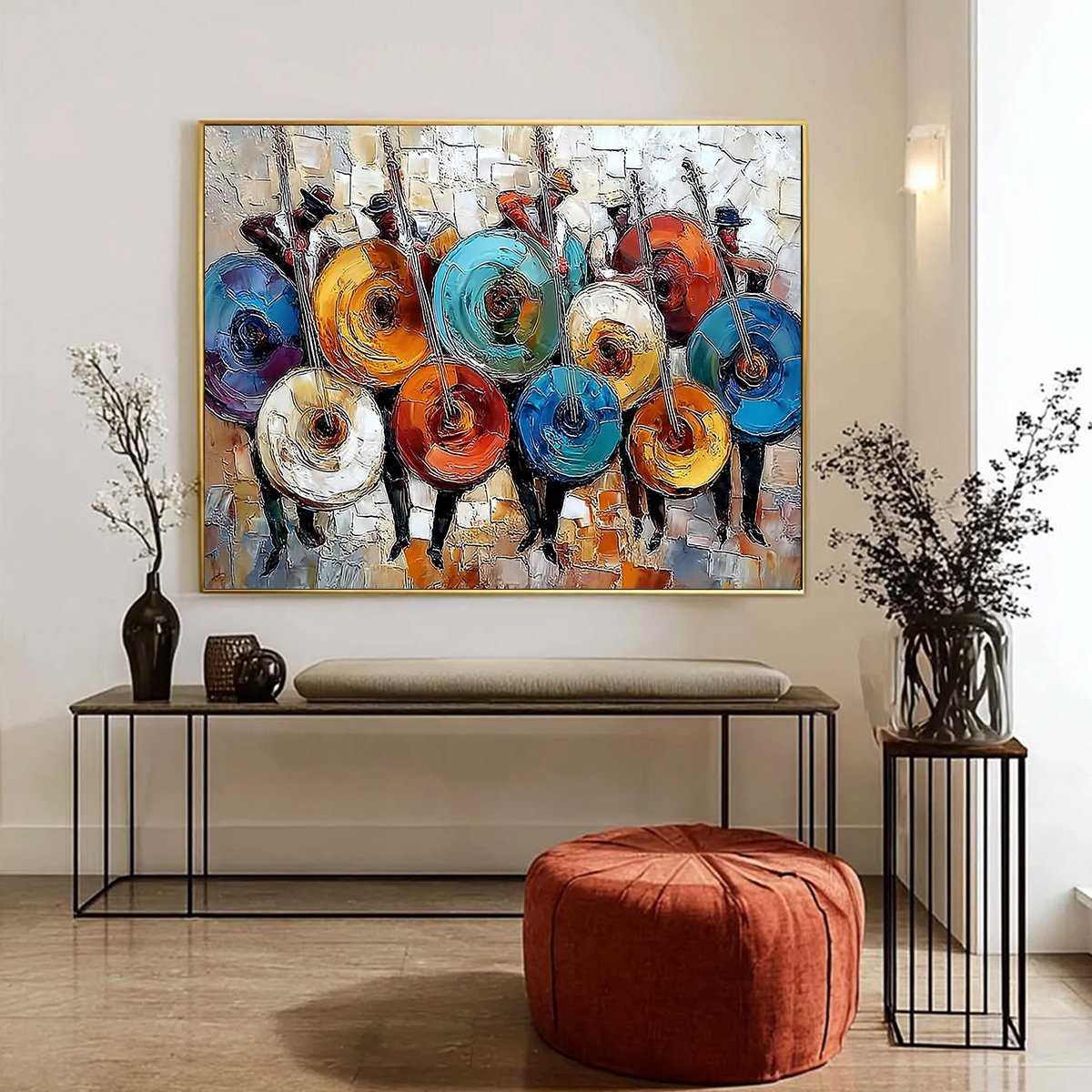 HARMONY IN HUES: Textured Palette Knife Painting of Musicians
