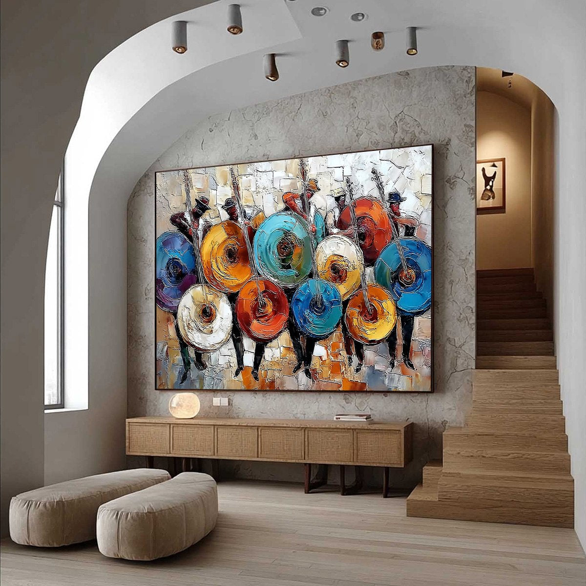 HARMONY IN HUES: Textured Palette Knife Painting of Musicians