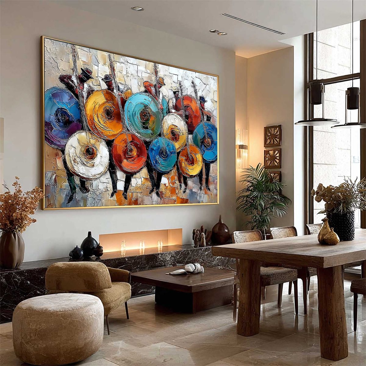 HARMONY IN HUES: Textured Palette Knife Painting of Musicians