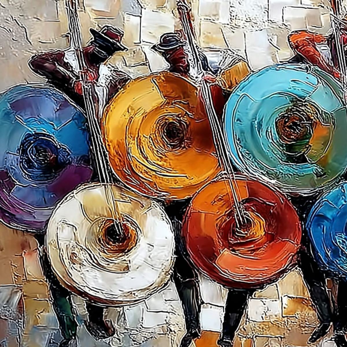 HARMONY IN HUES: Textured Palette Knife Painting of Musicians