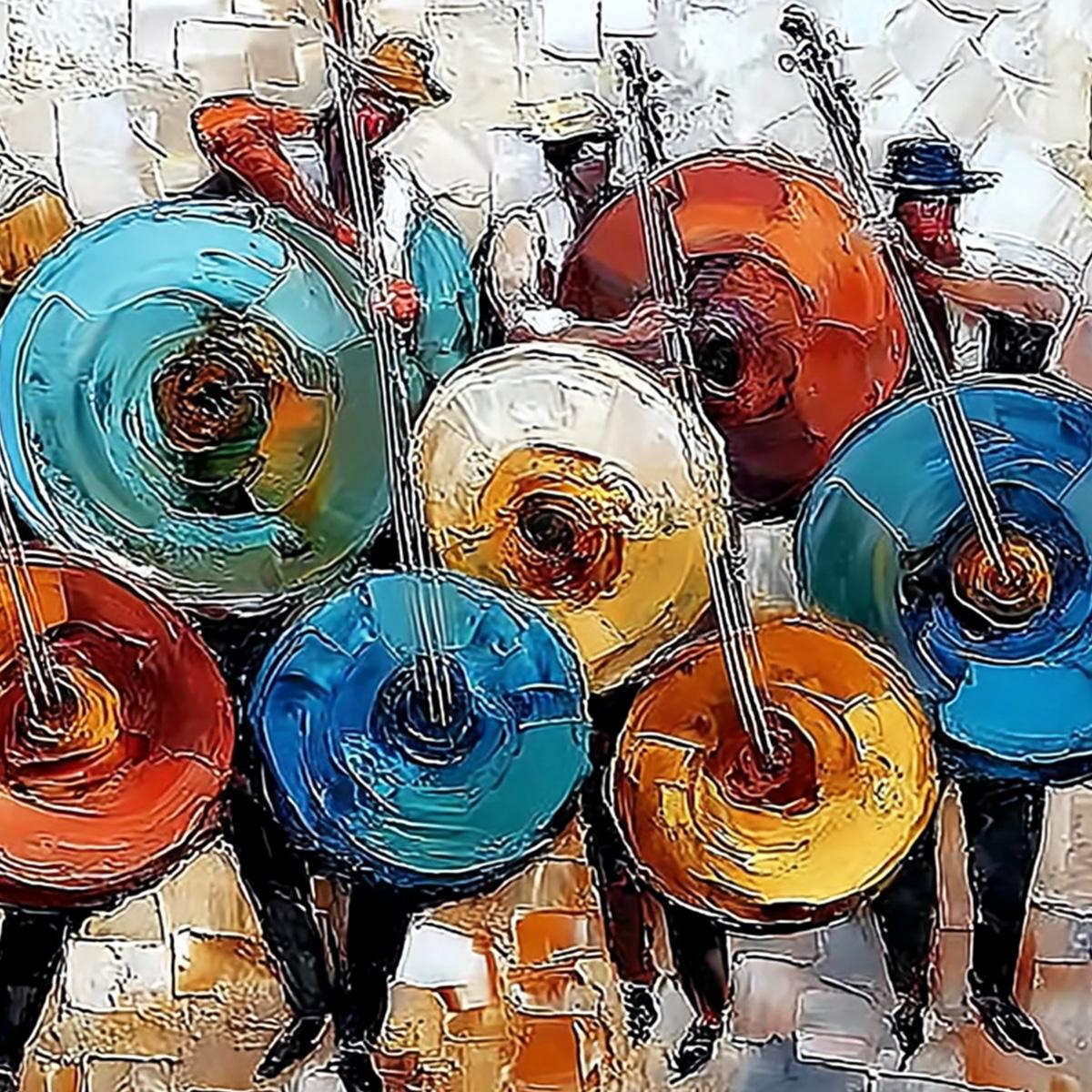HARMONY IN HUES: Textured Palette Knife Painting of Musicians