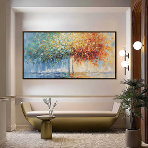 HARMONY IN TRANSITION: Colorful Palette Knife Tree Landscape Oil Painting
