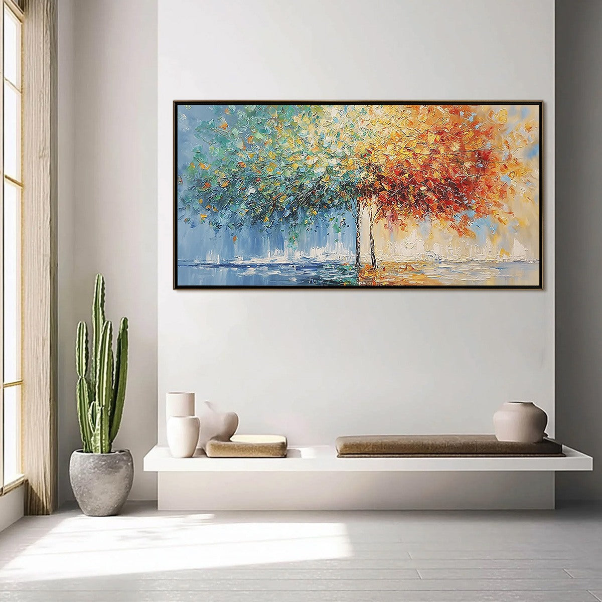 HARMONY IN TRANSITION: Colorful Palette Knife Tree Landscape Oil Painting