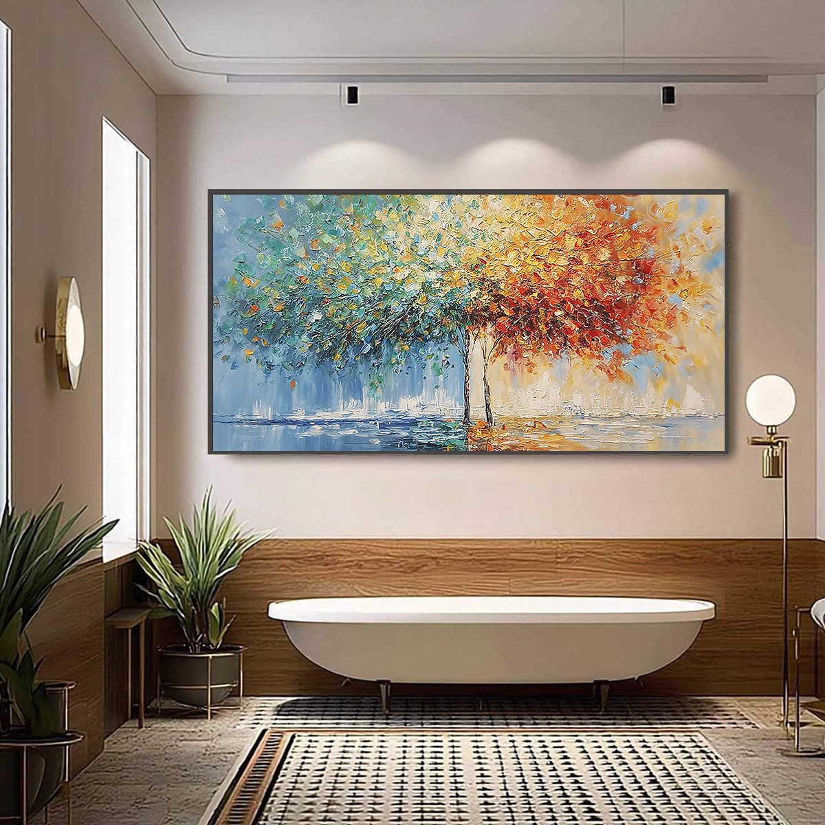 HARMONY IN TRANSITION: Colorful Palette Knife Tree Landscape Oil Painting