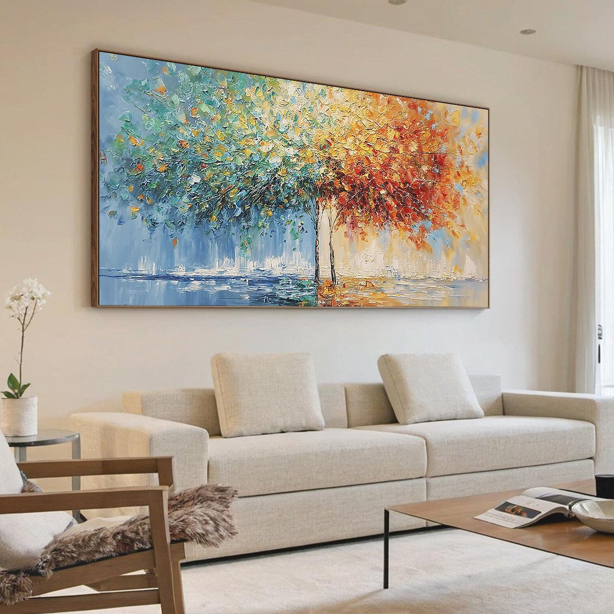 HARMONY IN TRANSITION: Colorful Palette Knife Tree Landscape Oil Painting