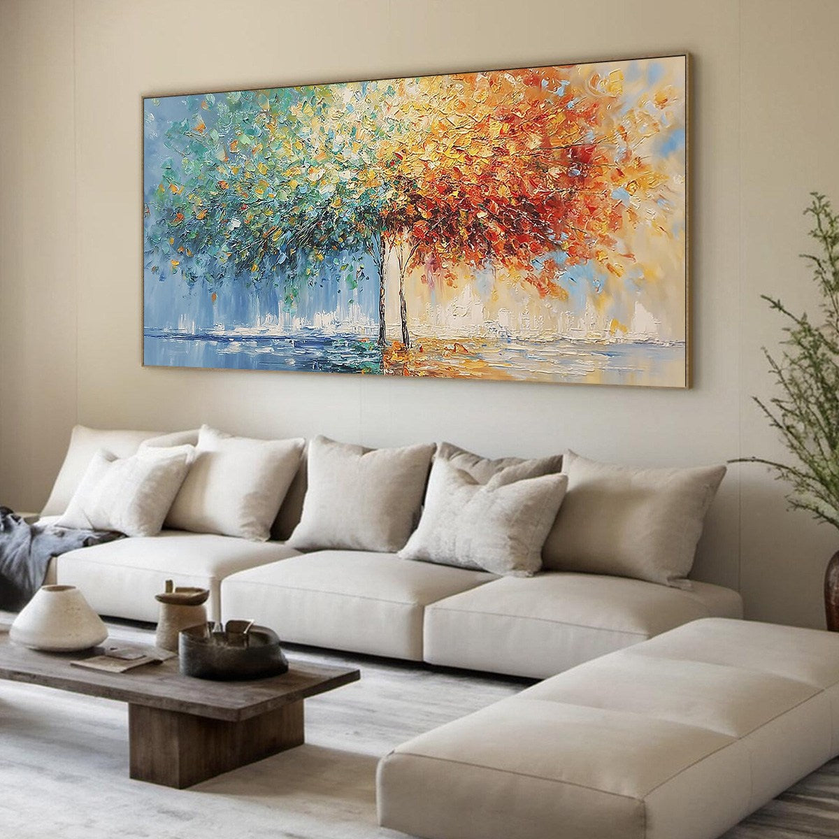 HARMONY IN TRANSITION: Colorful Palette Knife Tree Landscape Oil Painting