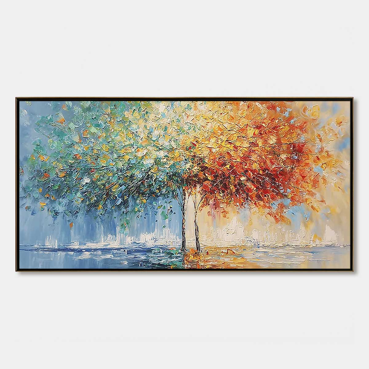 HARMONY IN TRANSITION: Colorful Palette Knife Tree Landscape Oil Painting