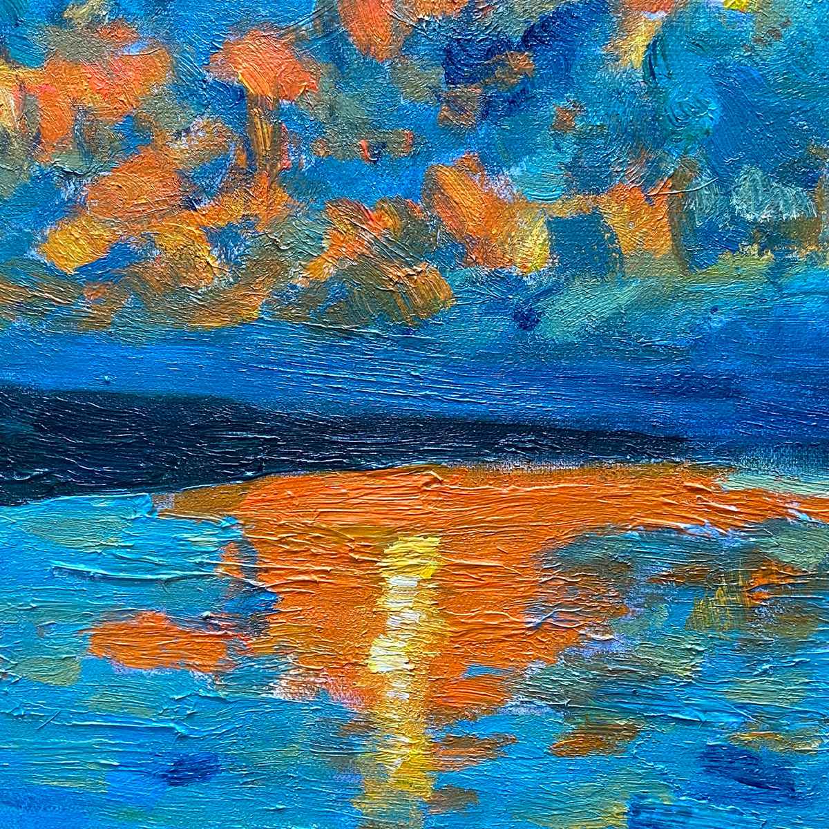 HARVEST MOON OVER THE LAKE PANORAMIC: Landscape Painting, Panoramic Wall Art, Moonlit Lake Decor