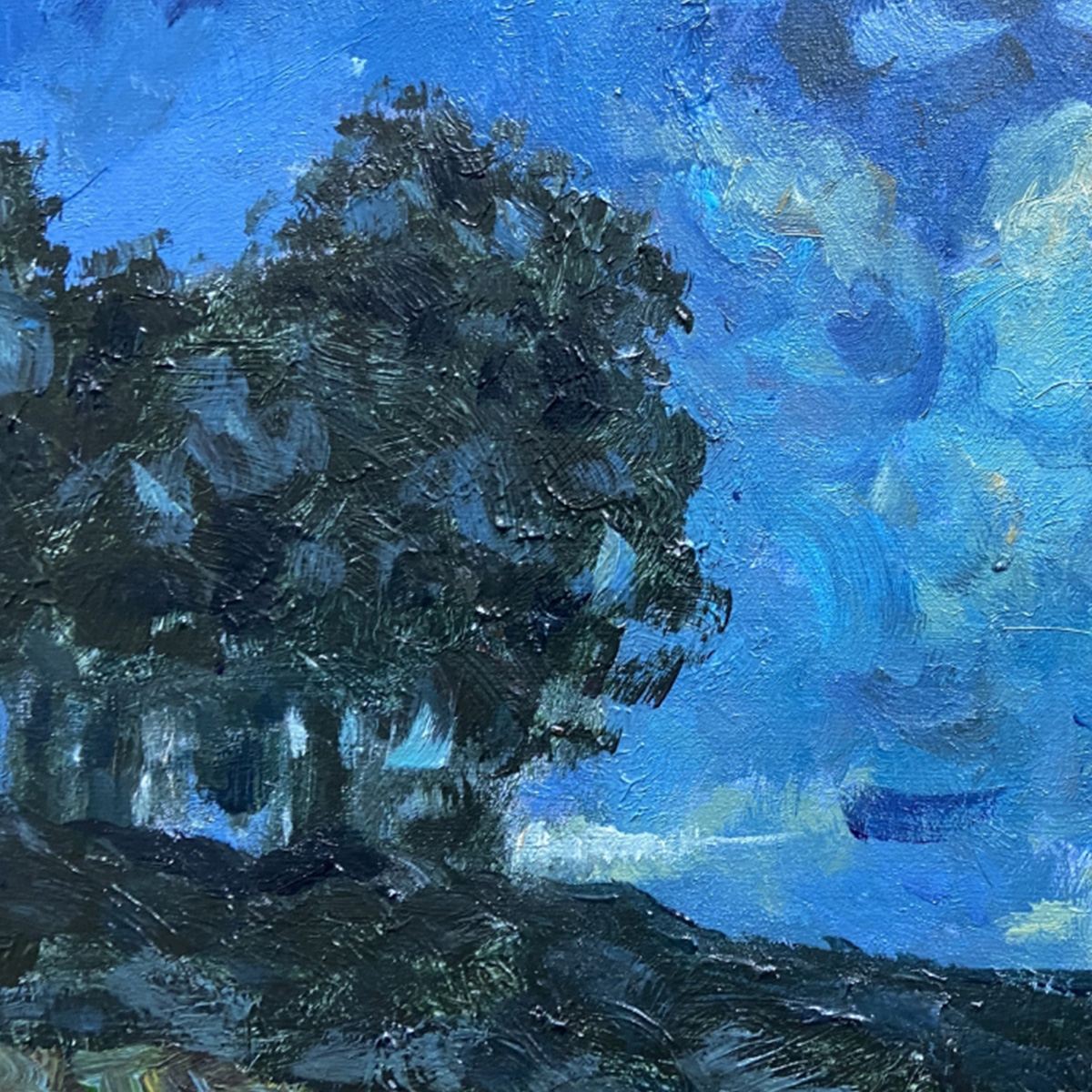 HARVEST MOON OVER THE LAKE PANORAMIC: Landscape Painting, Panoramic Wall Art, Moonlit Lake Decor