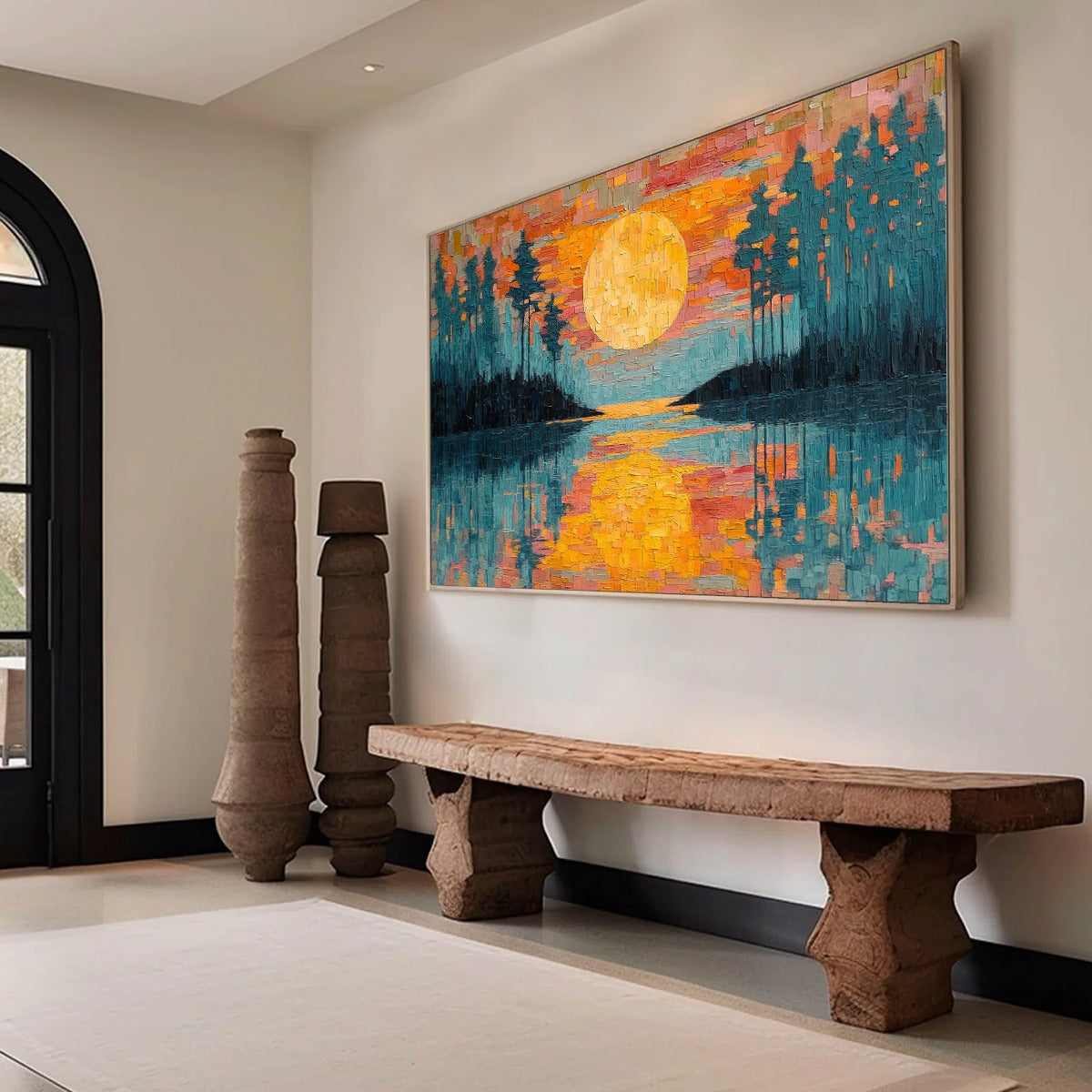 HARVEST MOON: Textured Impasto Landscape Oil Painting