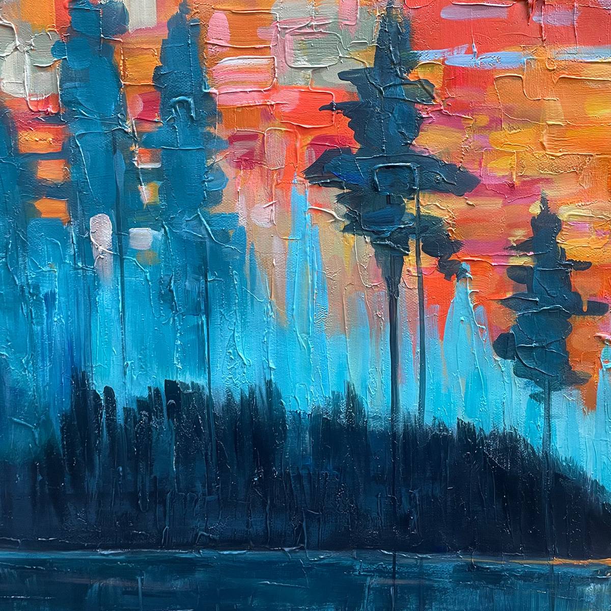 HARVEST MOON: Textured Impasto Landscape Oil Painting