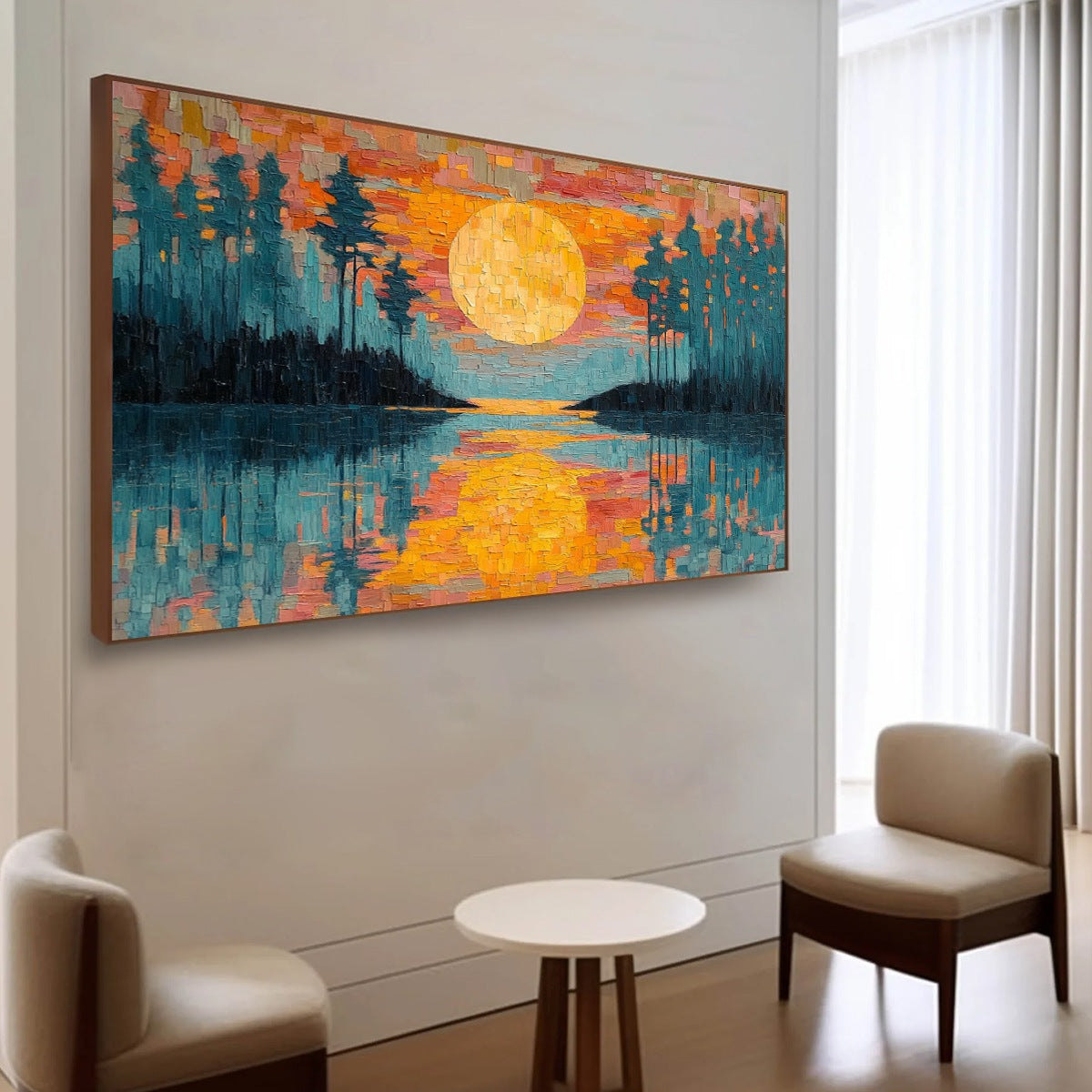 ハーベストムーン F4 風景画 油彩画 oil painting art Harvest Moon impasto landscape oil painting – vibrant sunset scene
