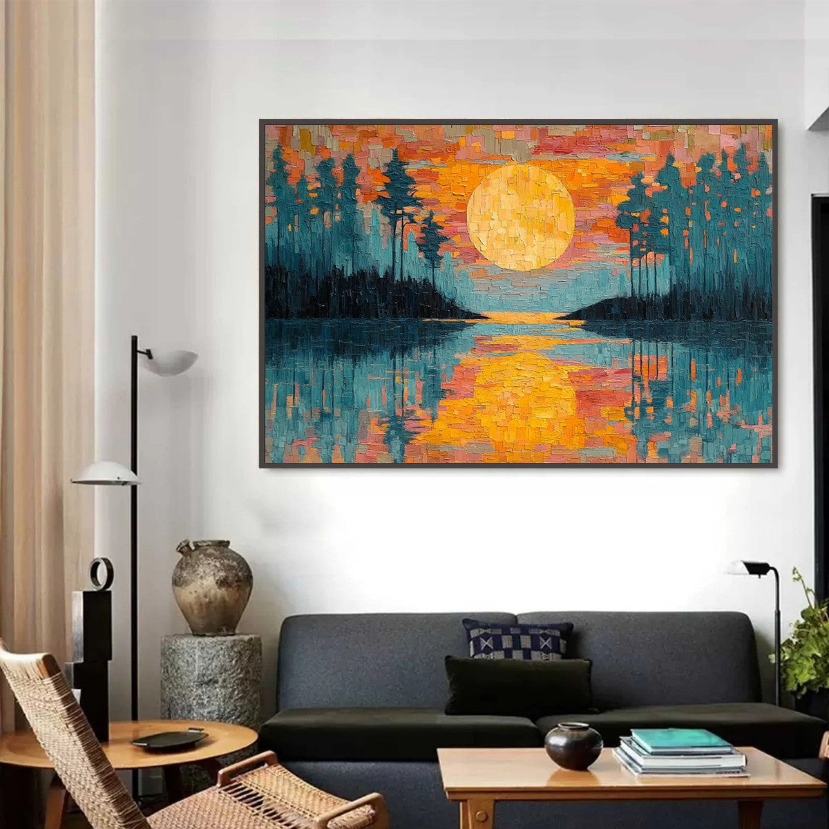 HARVEST MOON: Textured Impasto Landscape Oil Painting