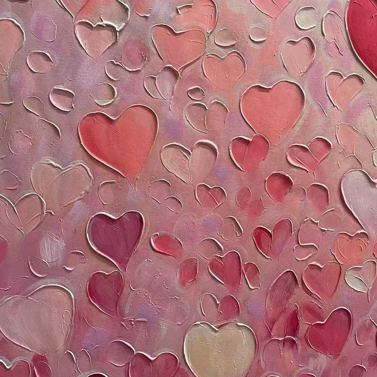 HEART RAIN: Textured Impasto Abstract Oil Painting in Pink and Red