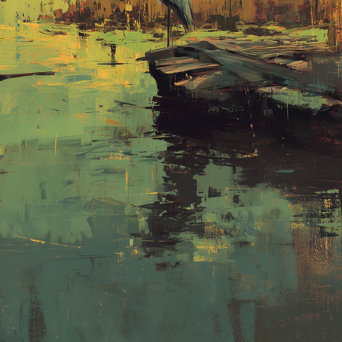 HERON'S REPOSE: Expressive Vertical Wildlife Painting of a Heron at Sunset