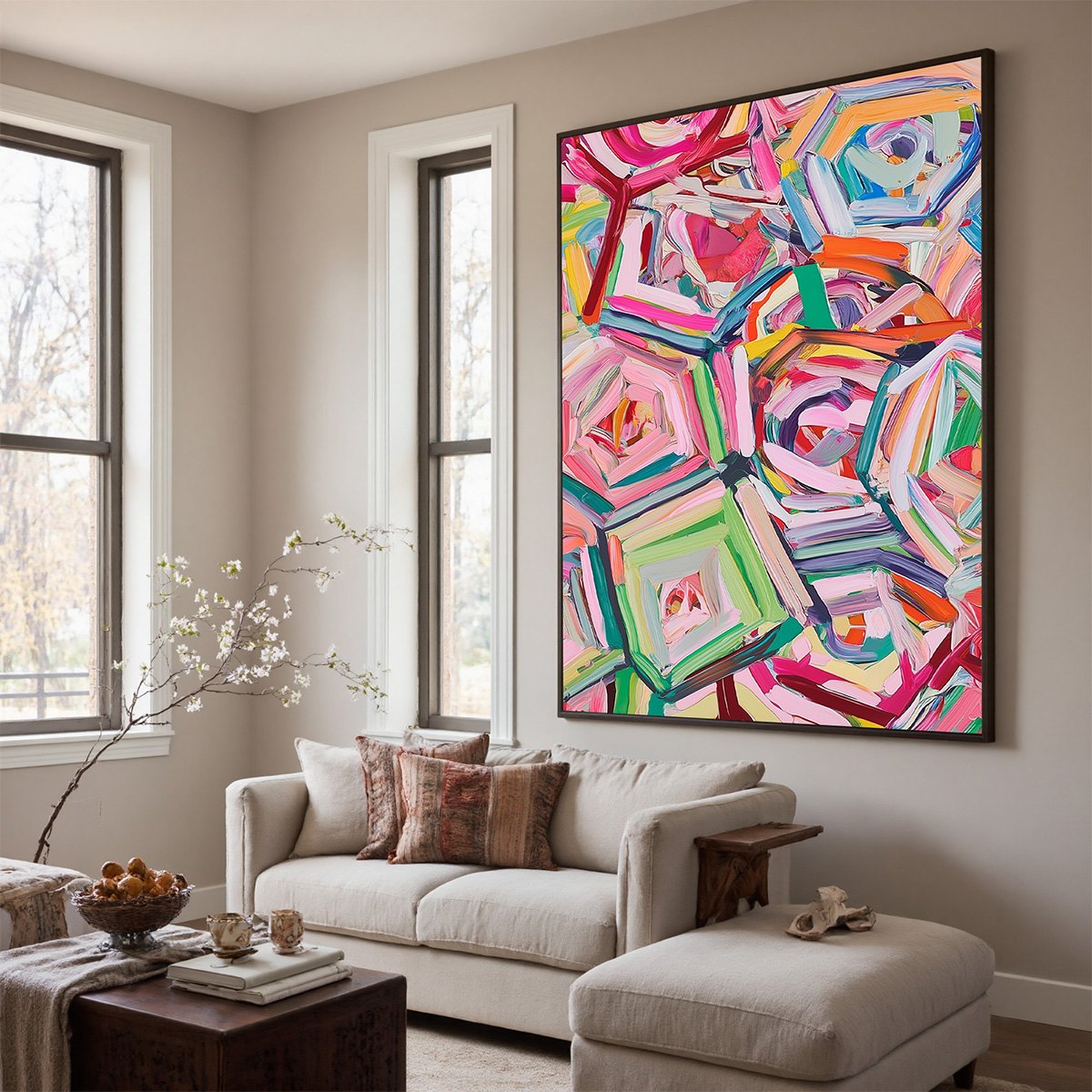 HEXAGONAL HARMONY Textured Abstract Impasto Oil Painting