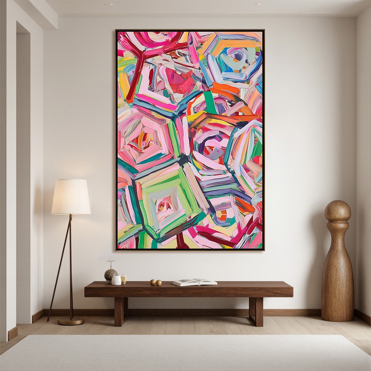 Hexagonal Harmony: Textured Abstract Impasto Oil Painting – MontCarta