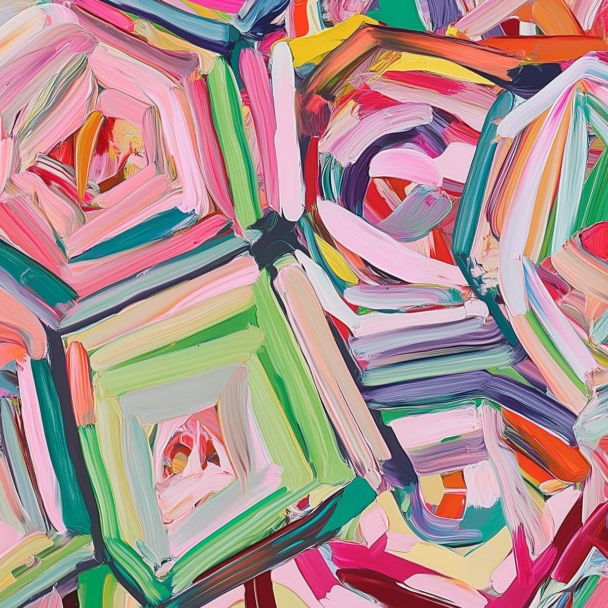 Hexagonal Harmony: Textured Abstract Impasto Oil Painting – MontCarta