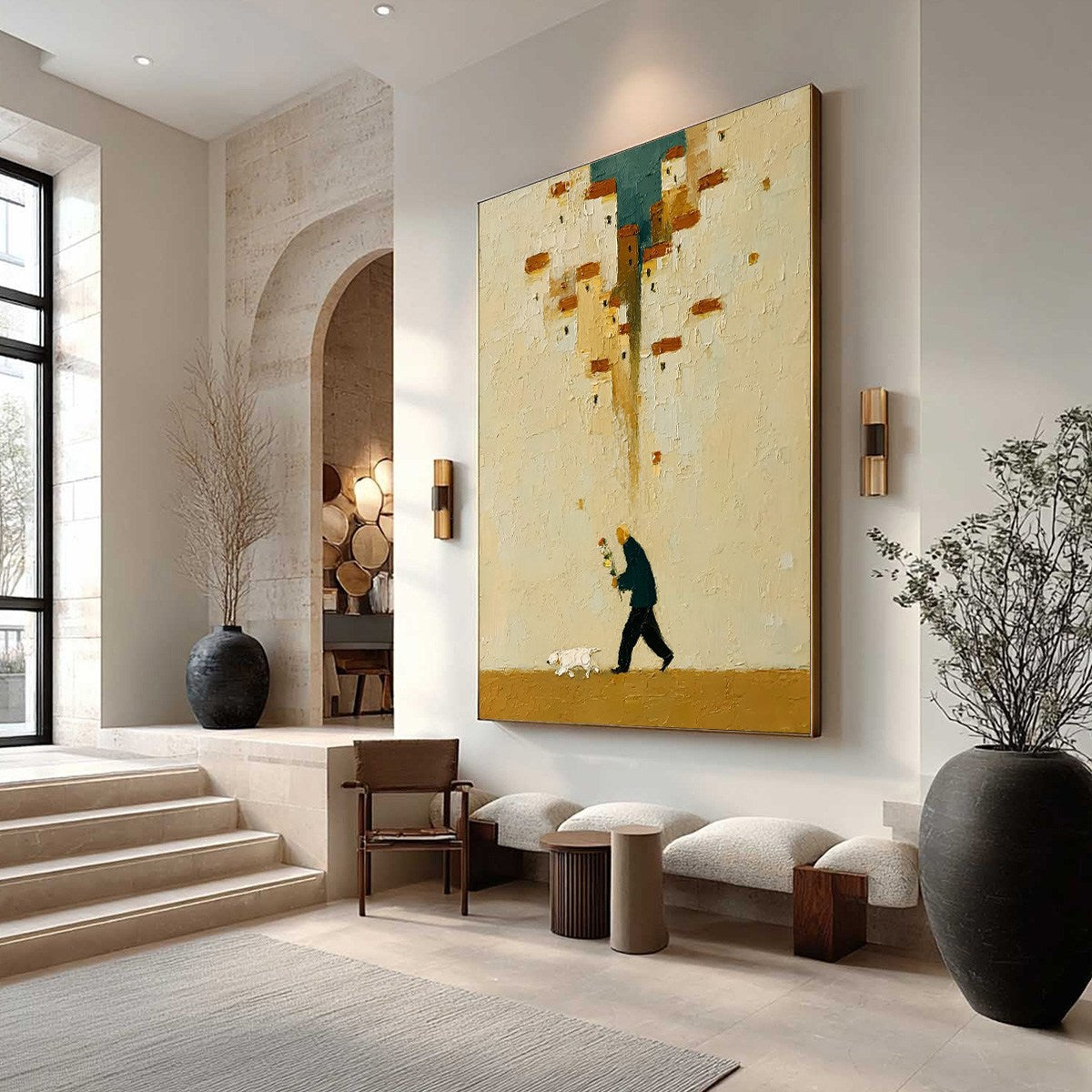 Homeward Bound Textured Figurative Vertical Oil Painting Wall Art