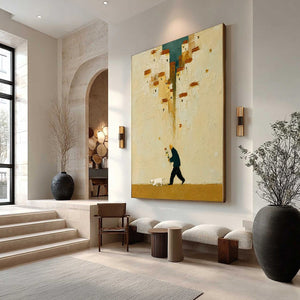 HOMEWARD BOUND: Textured Figurative Painting of Man and Dog