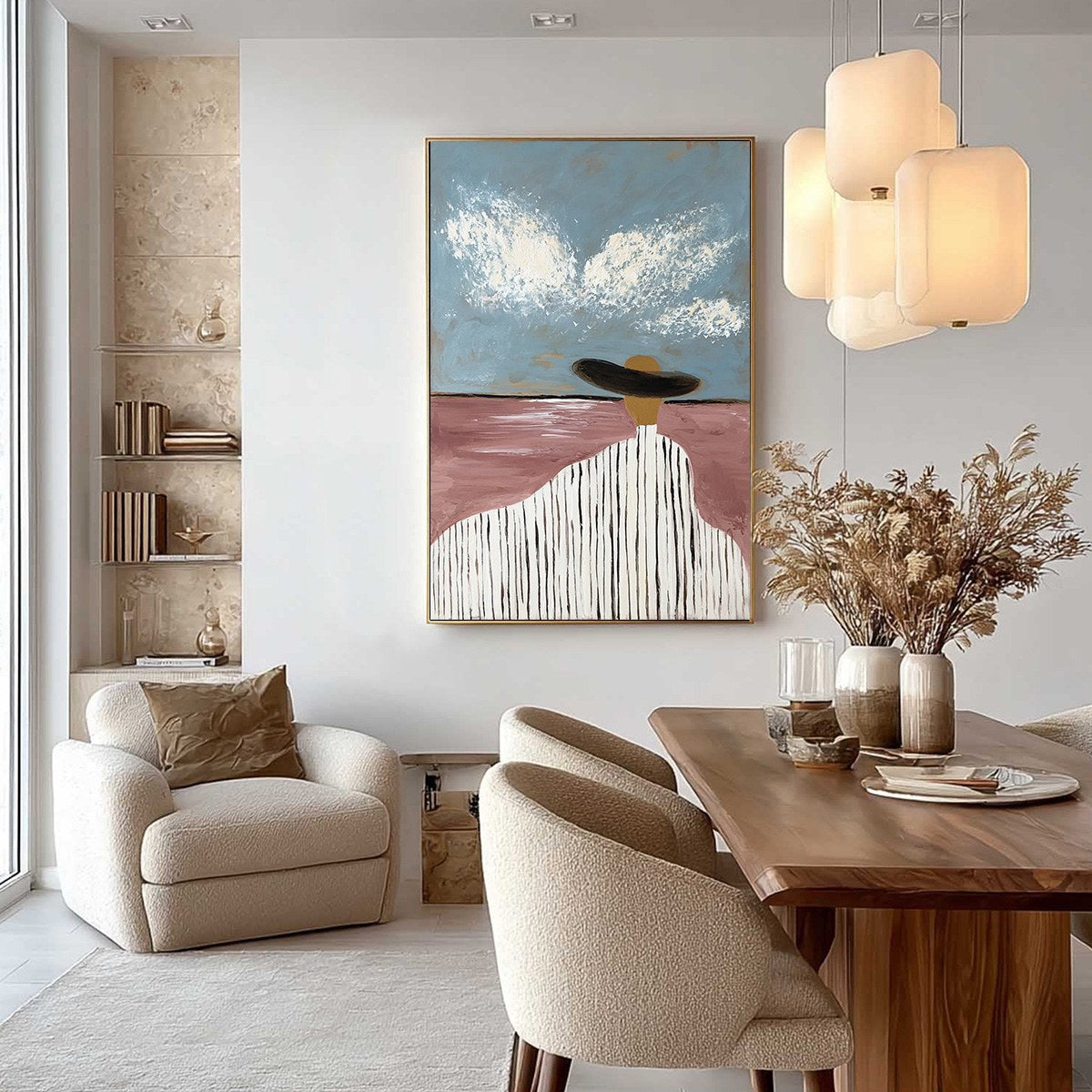 HORIZON GAZE: Minimalist Figurative Painting of Woman on Beach