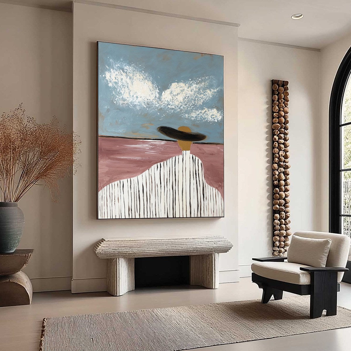 HORIZON GAZE: Minimalist Figurative Painting of Woman on Beach