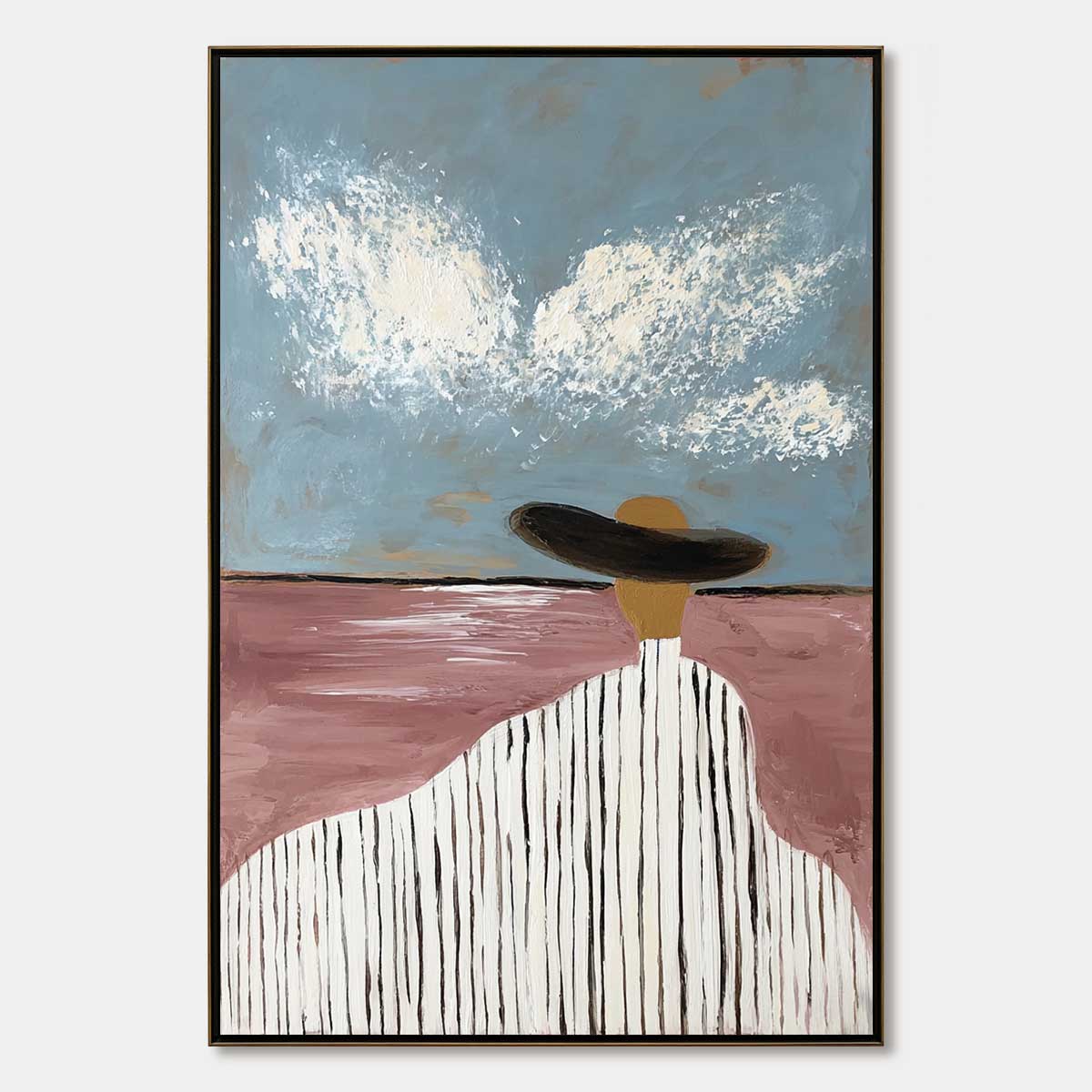 HORIZON GAZE: Minimalist Figurative Painting of Woman on Beach