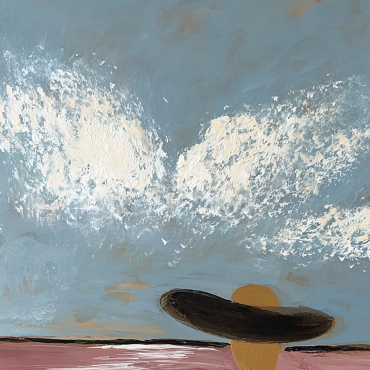 HORIZON GAZE: Minimalist Figurative Painting of Woman on Beach