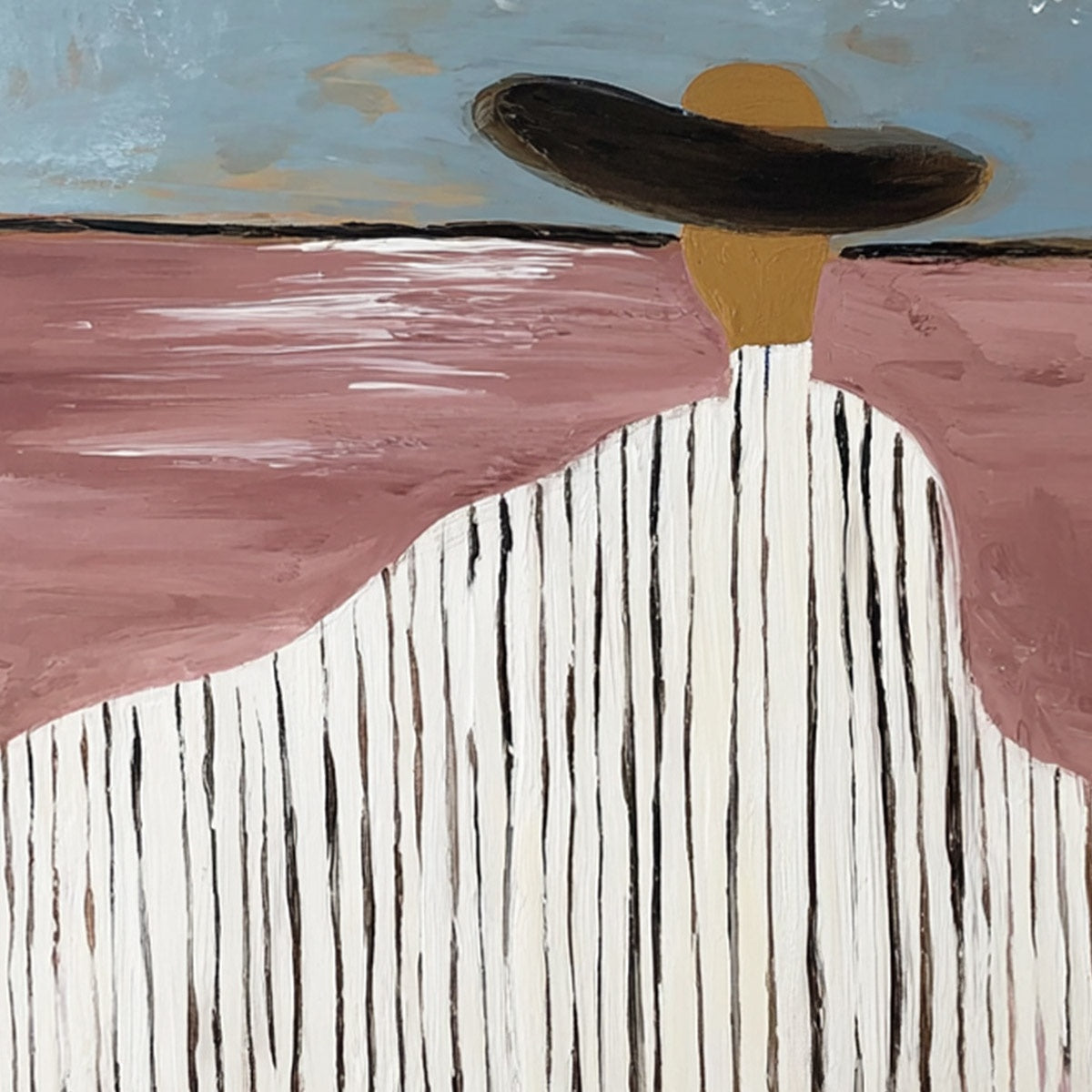 HORIZON GAZE: Minimalist Figurative Painting of Woman on Beach