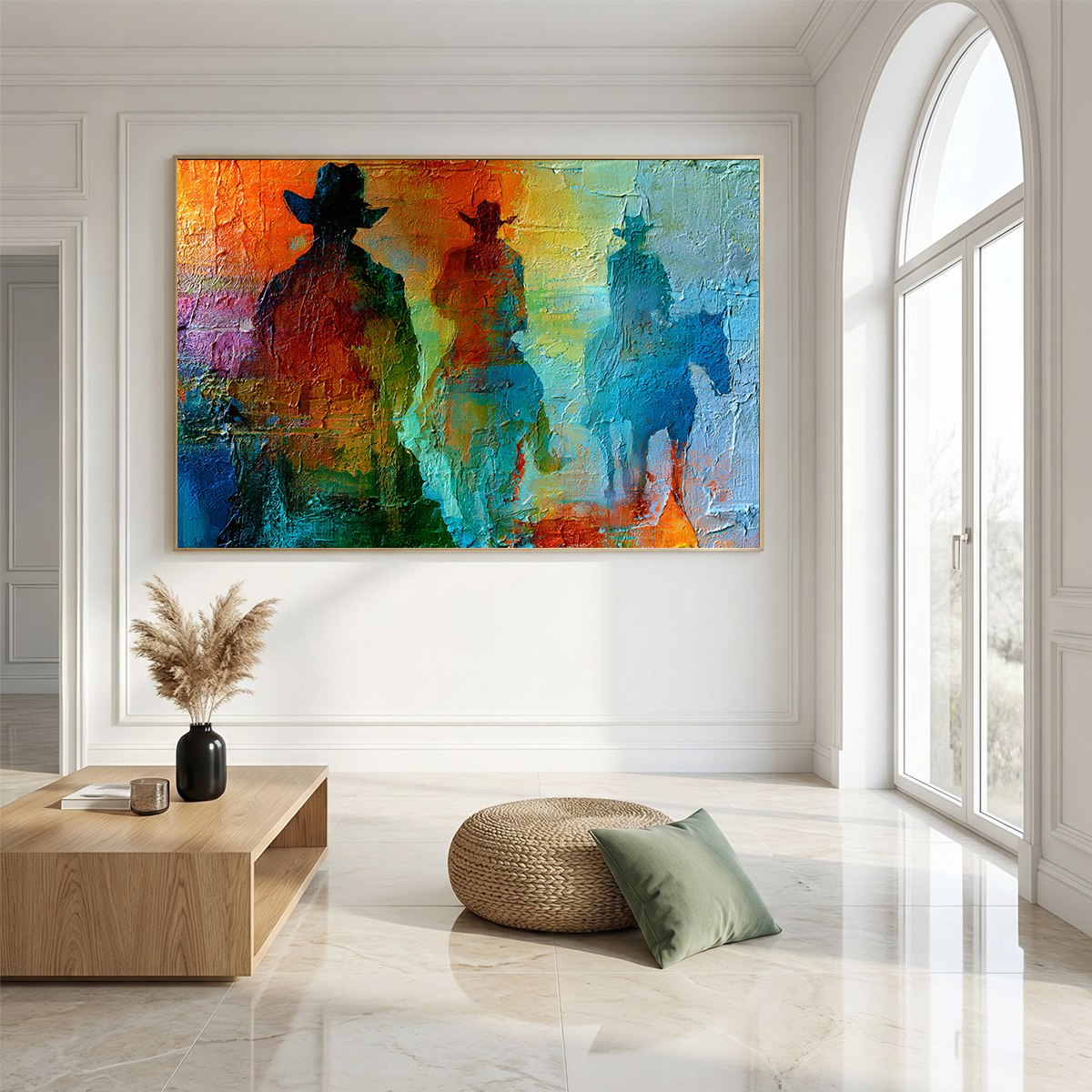 HORIZON RIDERS: Textured Abstract Western Painting of Riders on Horseback