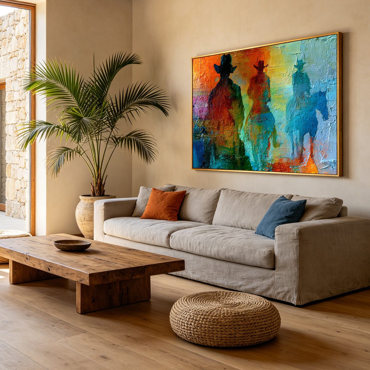 HORIZON RIDERS: Textured Abstract Western Painting of Riders on Horseback