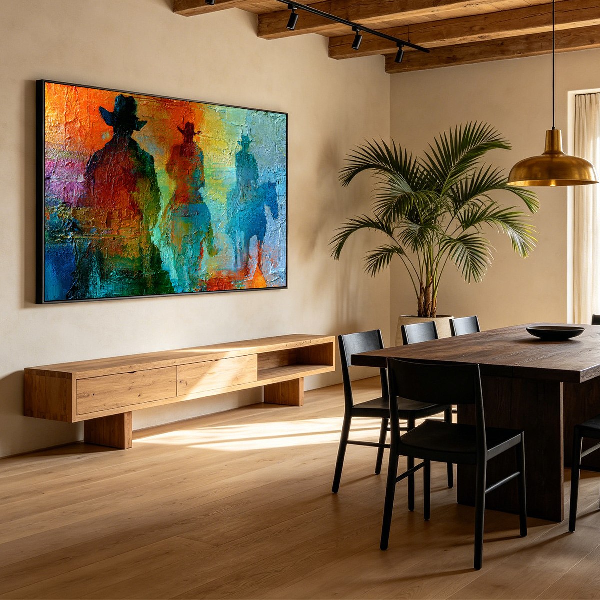 HORIZON RIDERS: Textured Abstract Western Painting of Riders on Horseback