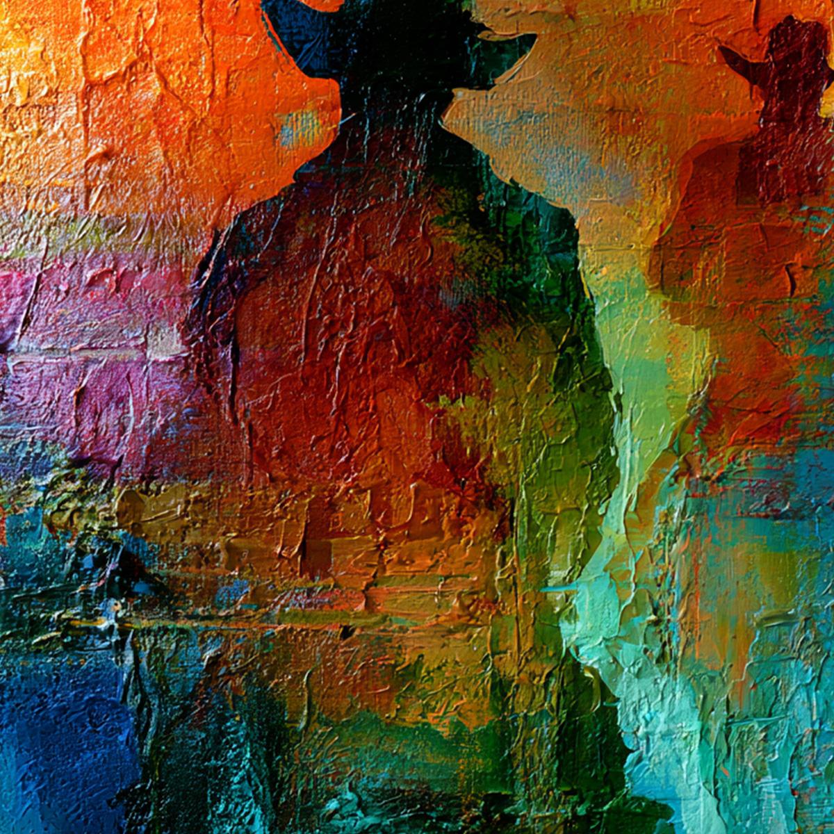HORIZON RIDERS: Textured Abstract Western Painting of Riders on Horseback