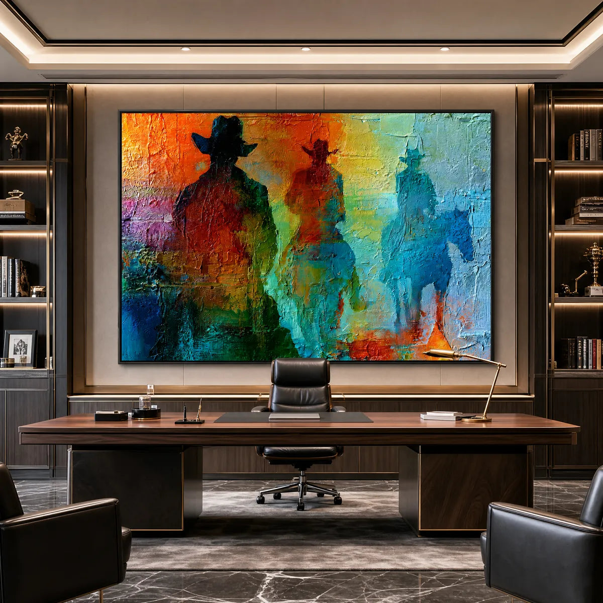 HORIZON RIDERS: Textured Abstract Western Painting of Riders on Horseback
