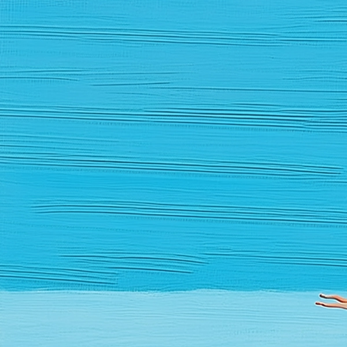 Original modern wall art: minimalist blue seascape painting with figures.