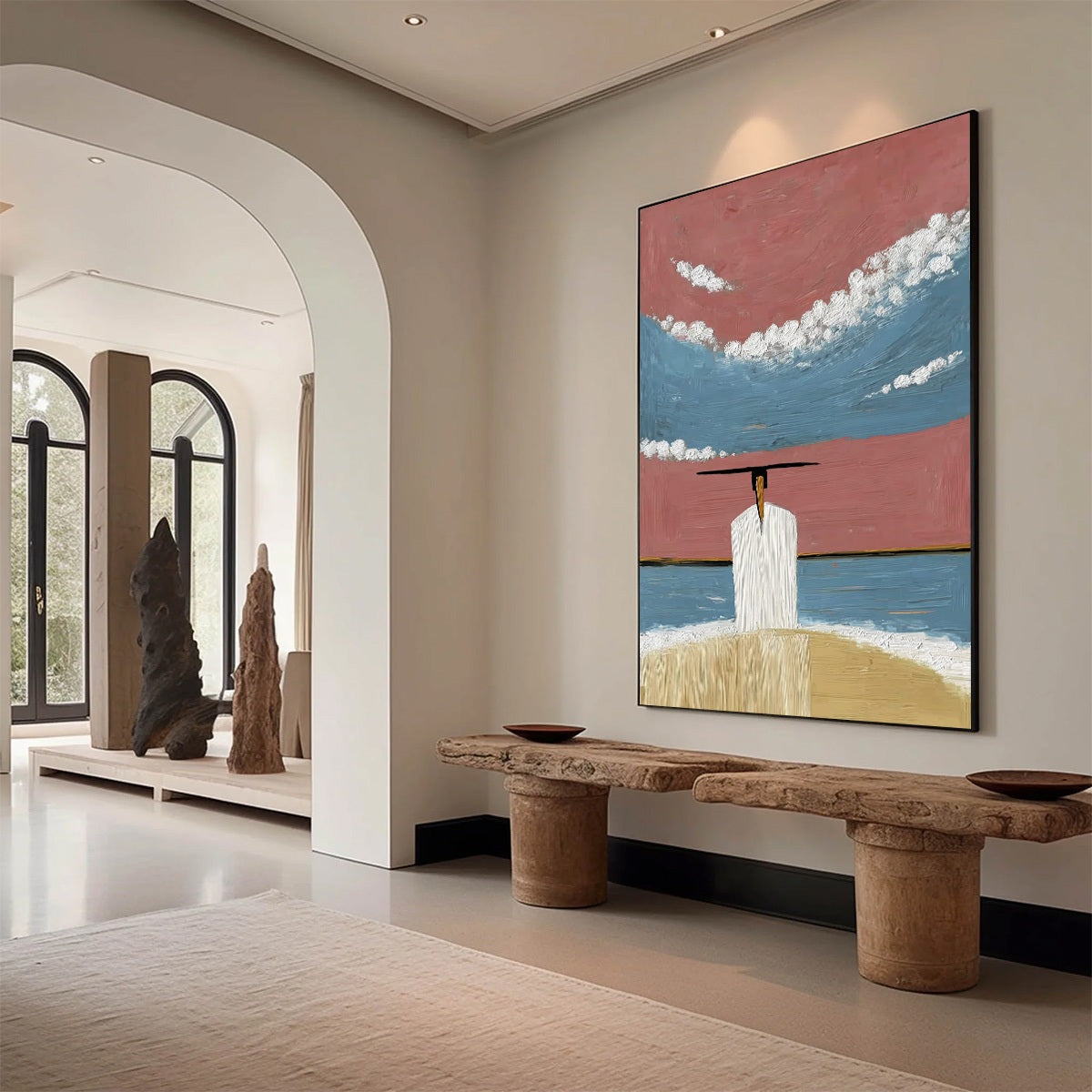 HORIZON'S EDGE: Textured Minimalist Abstract Seascape Painting