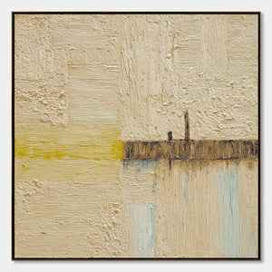 Original handmade abstract seascape wall art. Textured impasto painting, Wabi-Sabi, beige/yellow/brown.