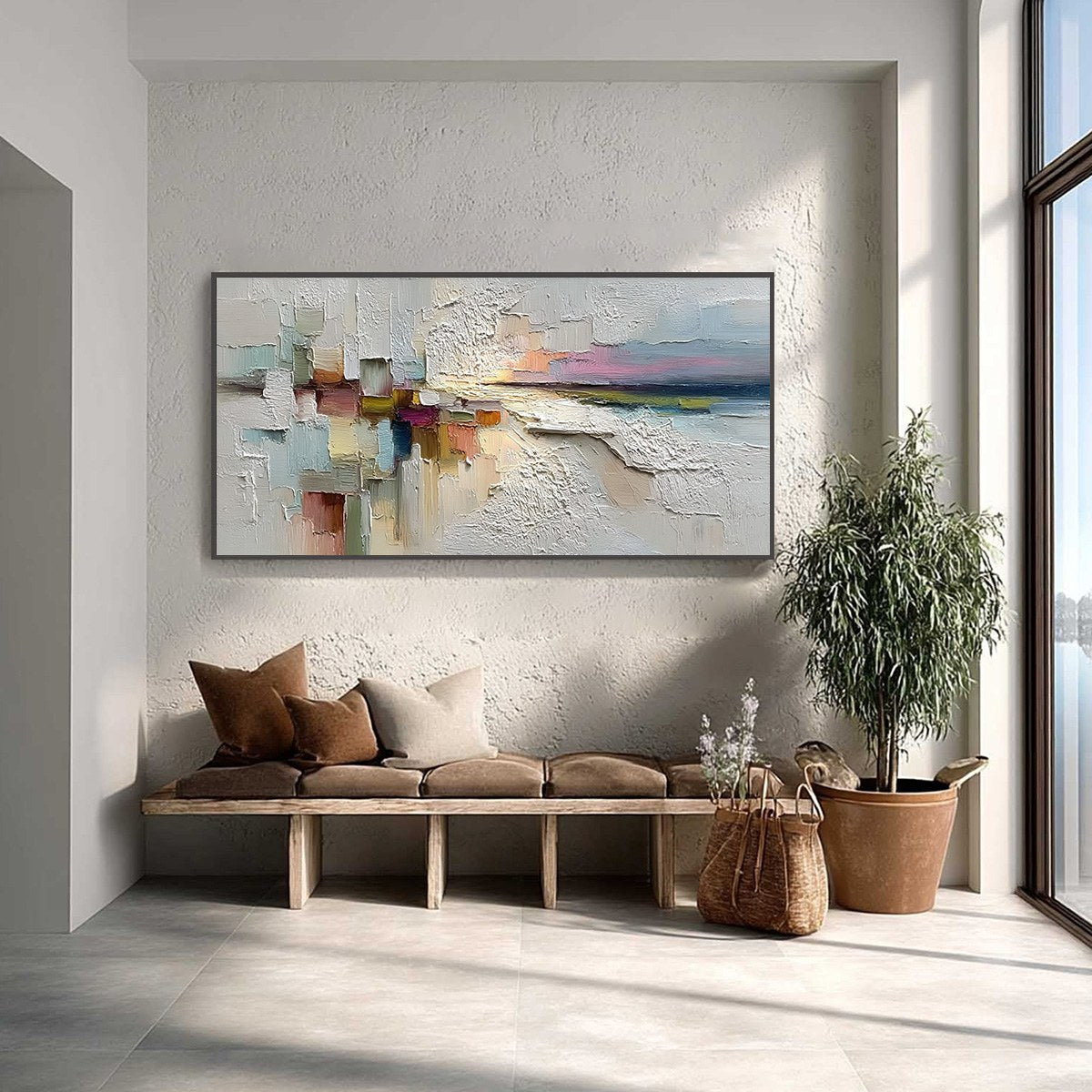 HORIZON'S EMBRACE: Heavily Textured Abstract Seascape Oil Painting