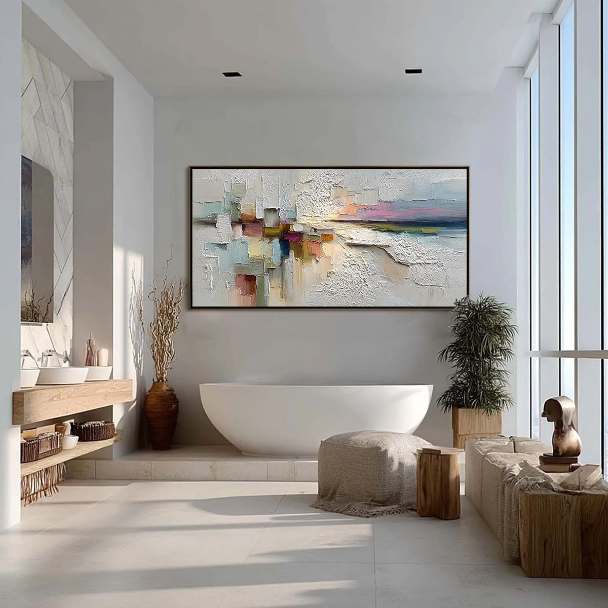 HORIZON'S EMBRACE: Heavily Textured Abstract Seascape Oil Painting