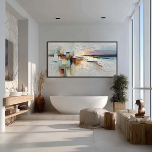 HORIZON'S EMBRACE: Heavily Textured Abstract Seascape Oil Painting