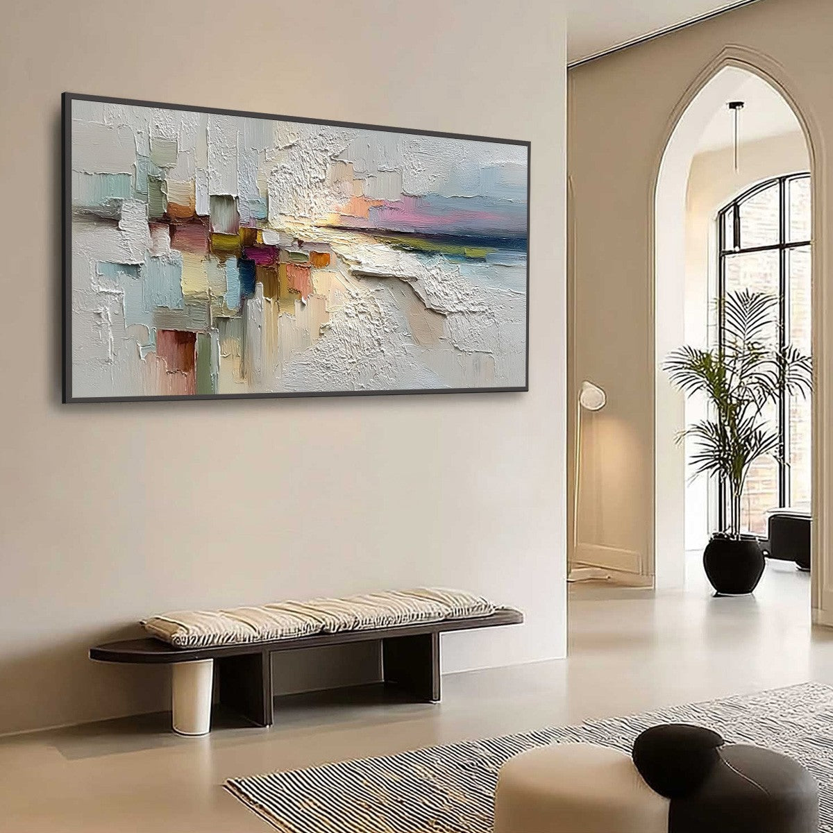 HORIZON'S EMBRACE: Heavily Textured Abstract Seascape Oil Painting