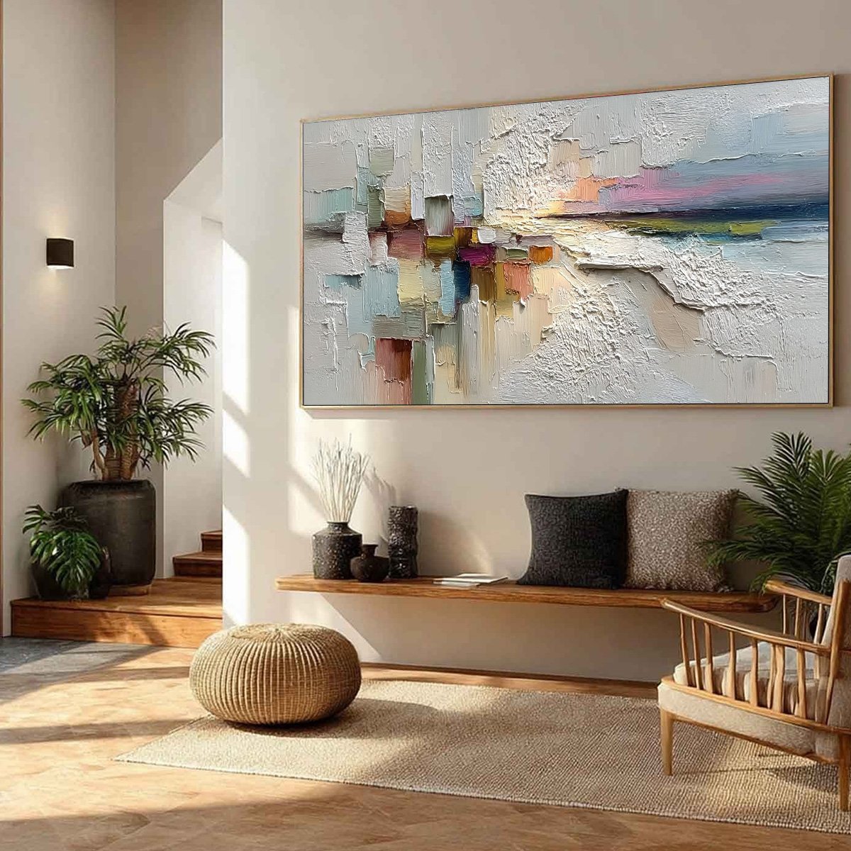 HORIZON'S EMBRACE: Heavily Textured Abstract Seascape Oil Painting