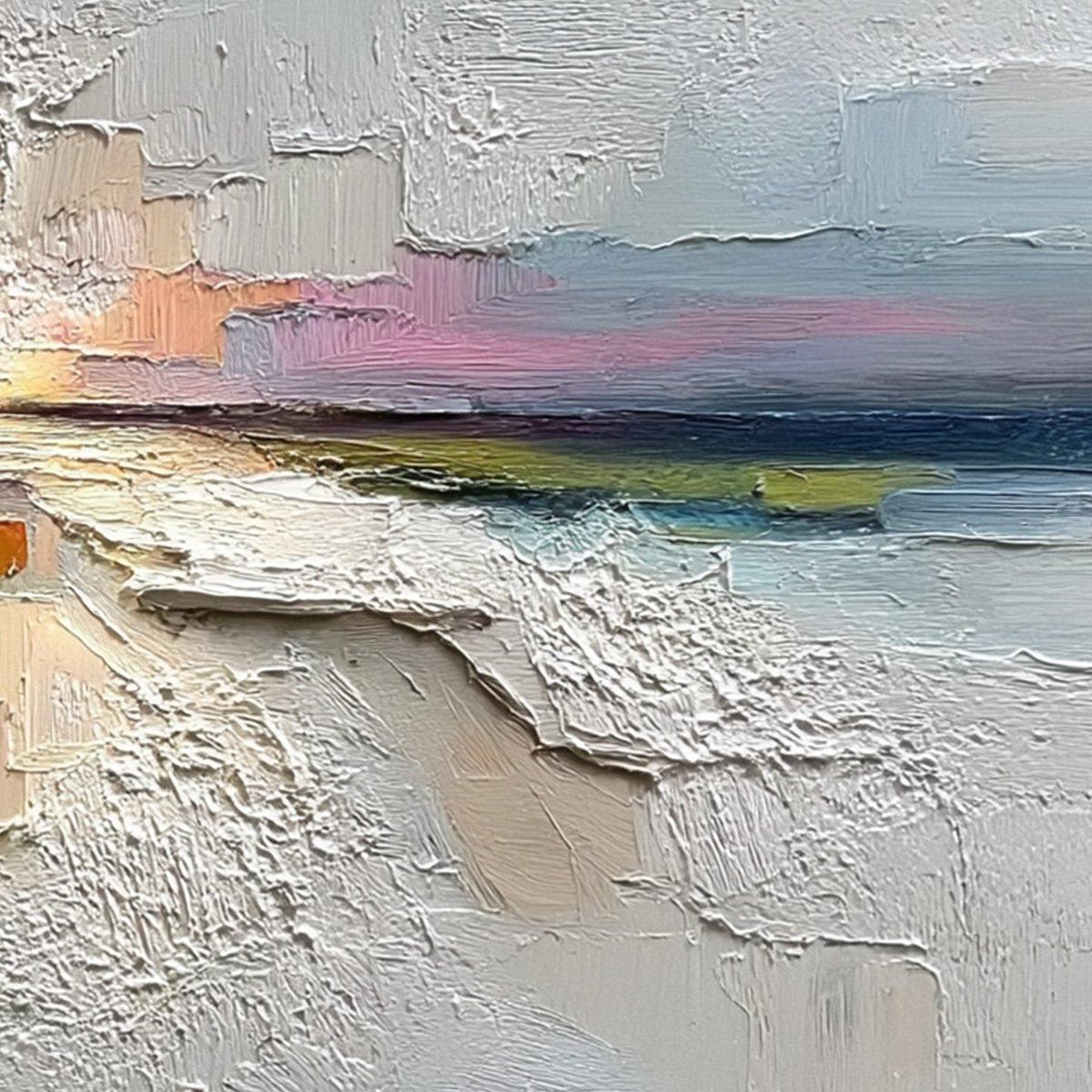 HORIZON'S EMBRACE: Heavily Textured Abstract Seascape Oil Painting